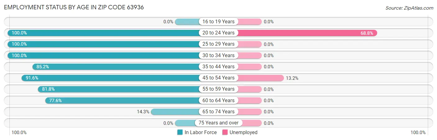 Employment Status by Age in Zip Code 63936