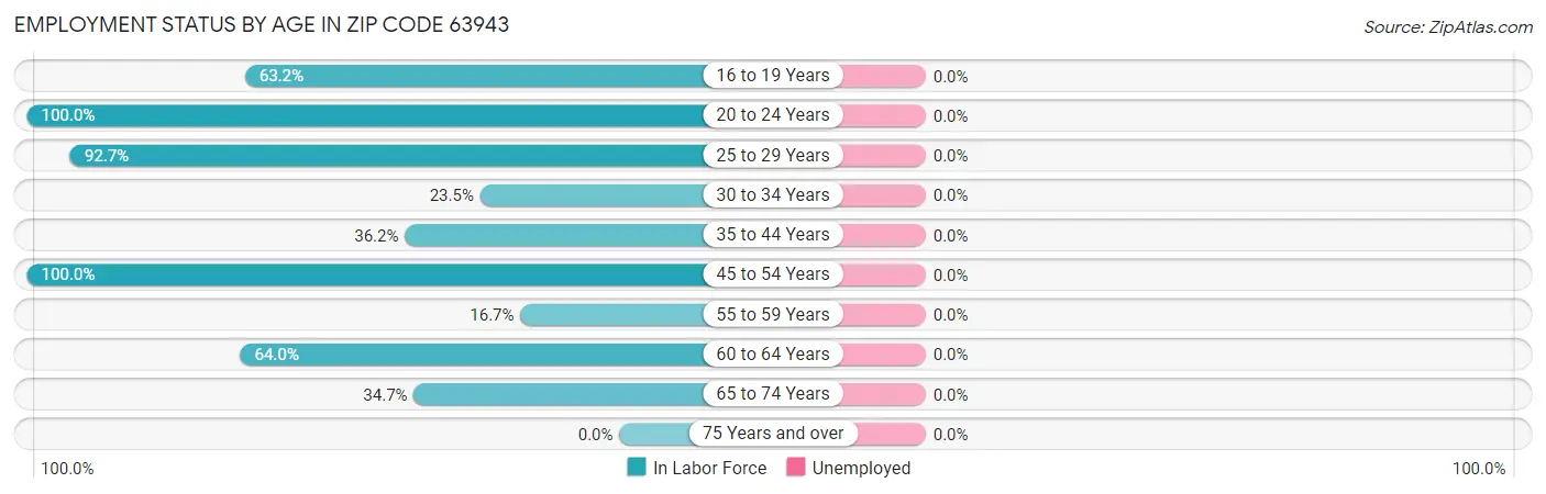 Employment Status by Age in Zip Code 63943