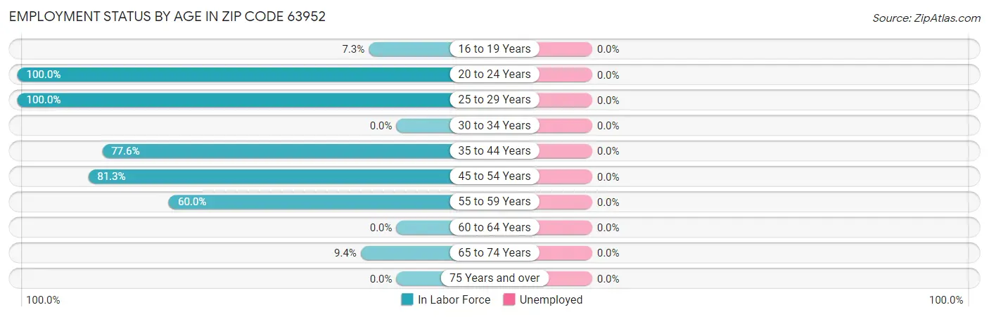 Employment Status by Age in Zip Code 63952