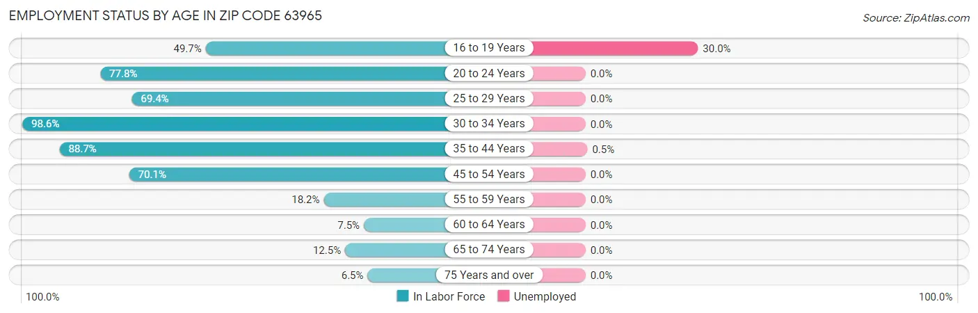 Employment Status by Age in Zip Code 63965