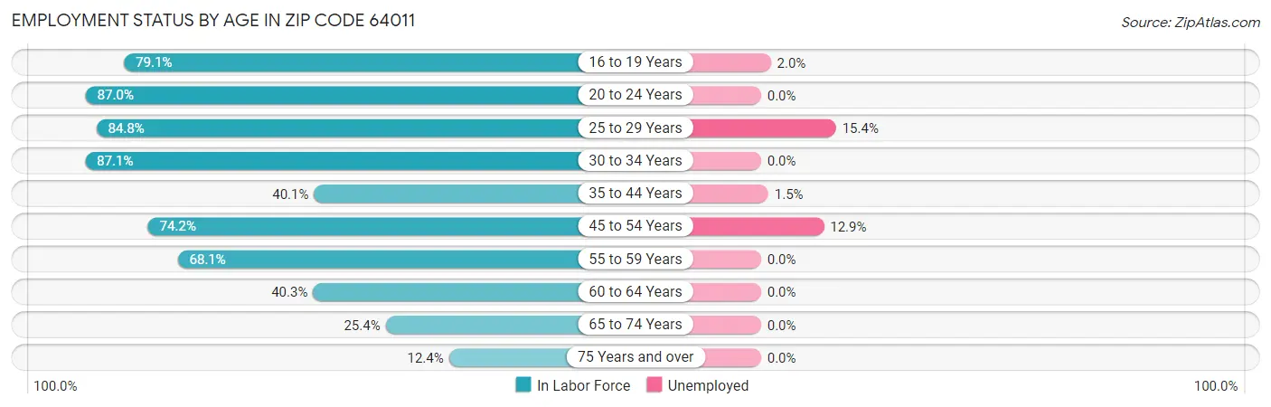 Employment Status by Age in Zip Code 64011