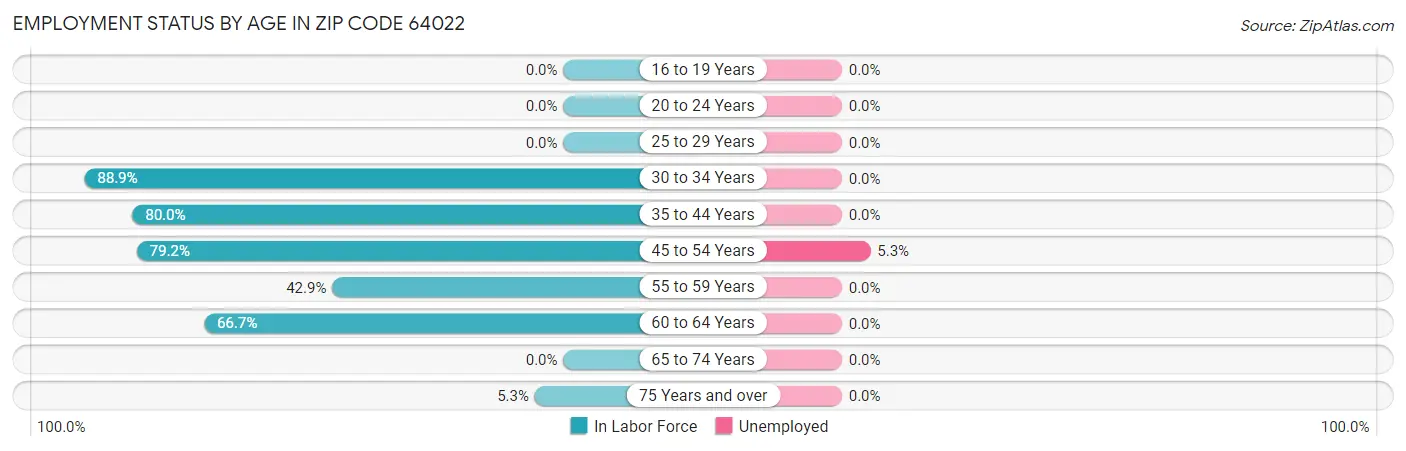 Employment Status by Age in Zip Code 64022
