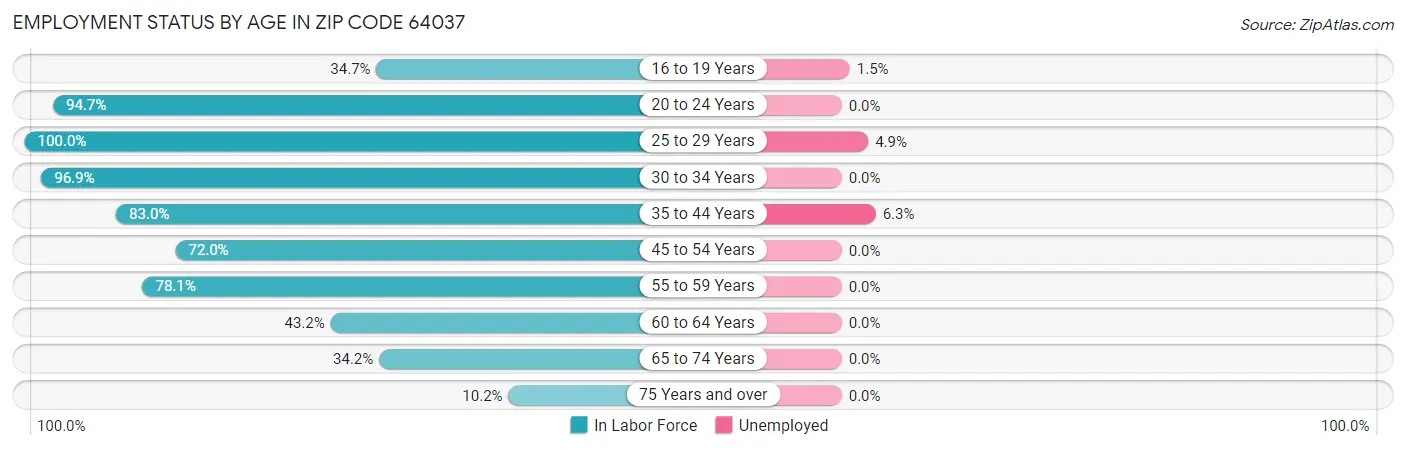 Employment Status by Age in Zip Code 64037