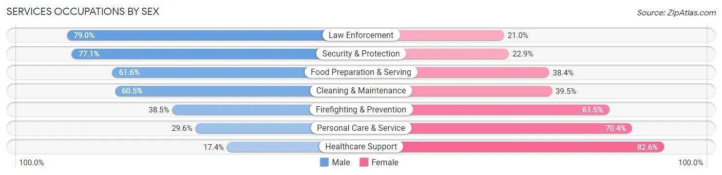 Services Occupations by Sex in Zip Code 64050