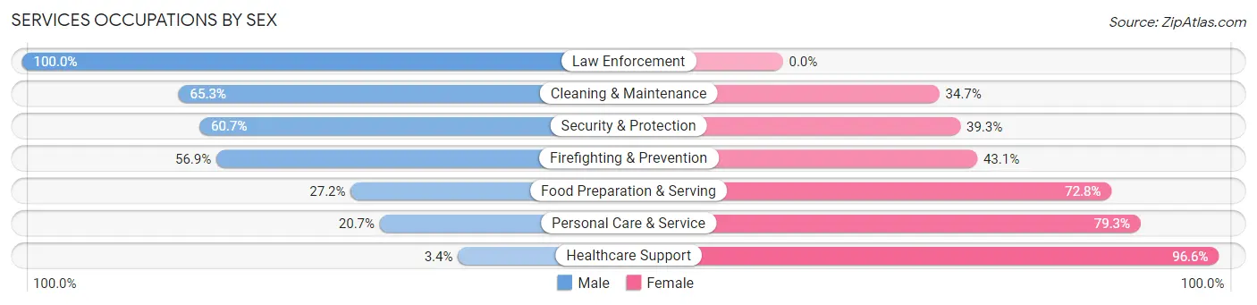 Services Occupations by Sex in Zip Code 64052