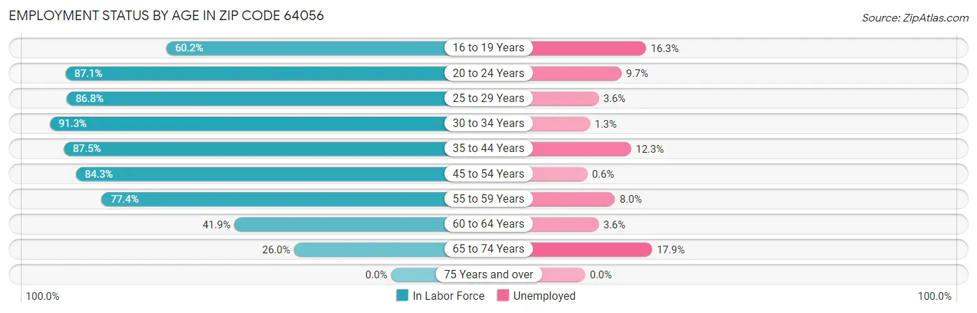 Employment Status by Age in Zip Code 64056