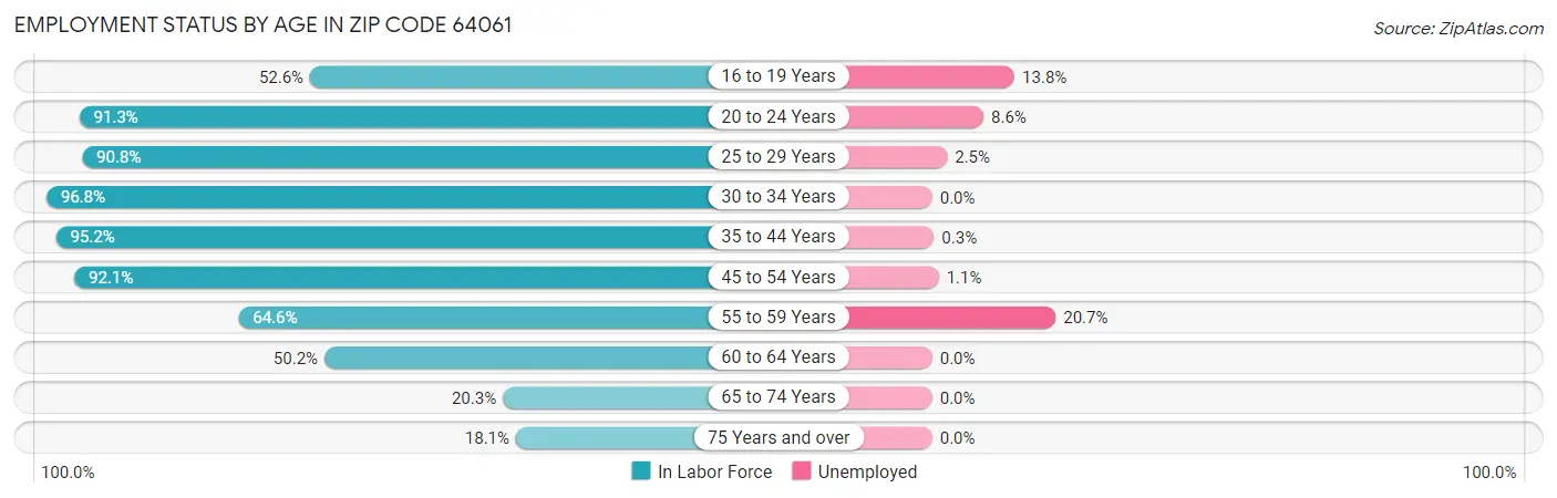 Employment Status by Age in Zip Code 64061