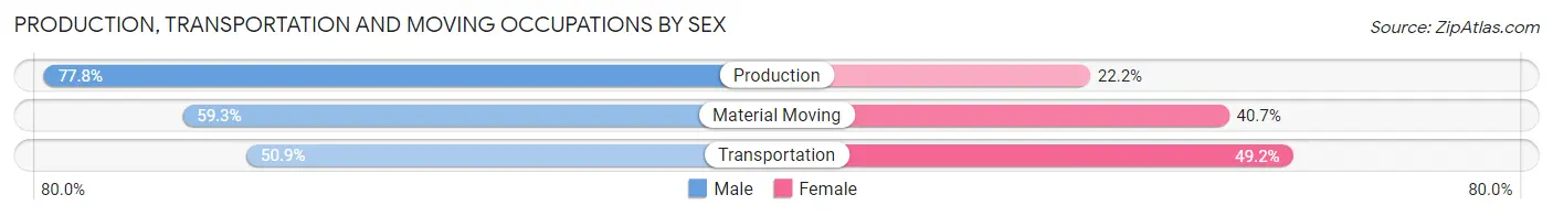 Production, Transportation and Moving Occupations by Sex in Zip Code 64061