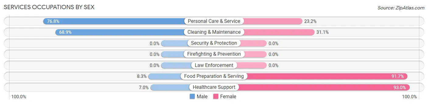 Services Occupations by Sex in Zip Code 64061