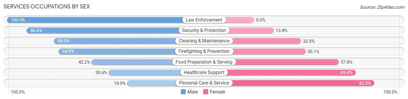 Services Occupations by Sex in Zip Code 64064