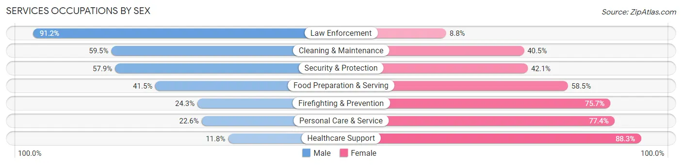 Services Occupations by Sex in Zip Code 64068