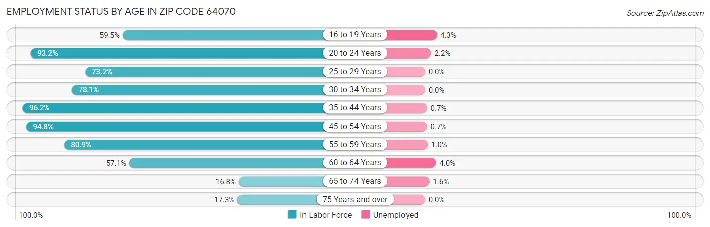 Employment Status by Age in Zip Code 64070