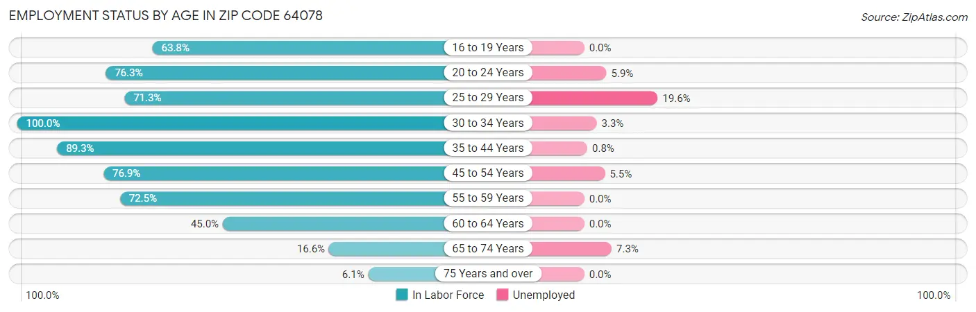 Employment Status by Age in Zip Code 64078