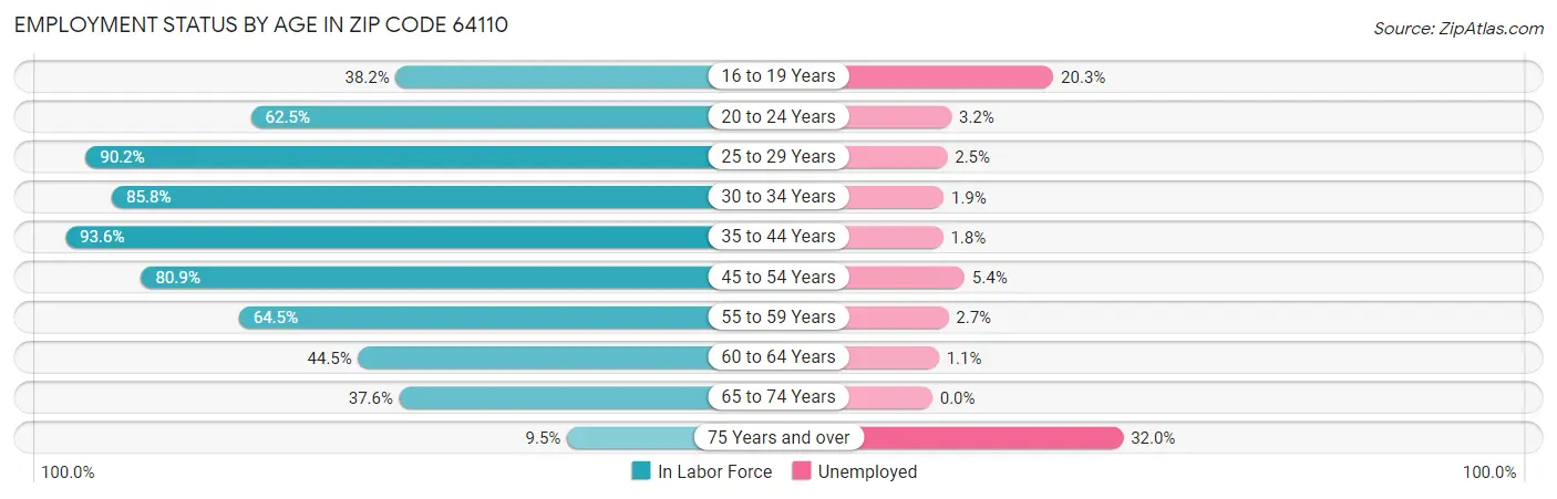Employment Status by Age in Zip Code 64110