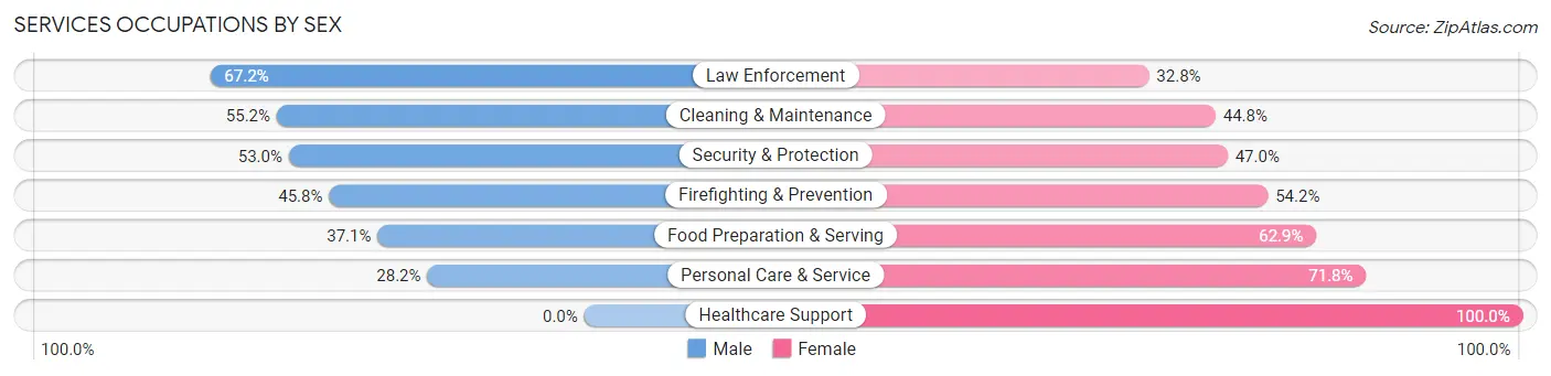 Services Occupations by Sex in Zip Code 64116
