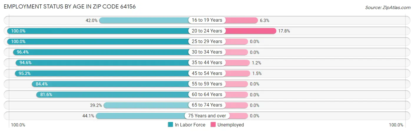 Employment Status by Age in Zip Code 64156
