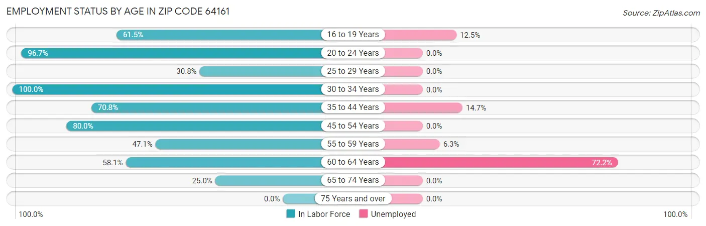 Employment Status by Age in Zip Code 64161