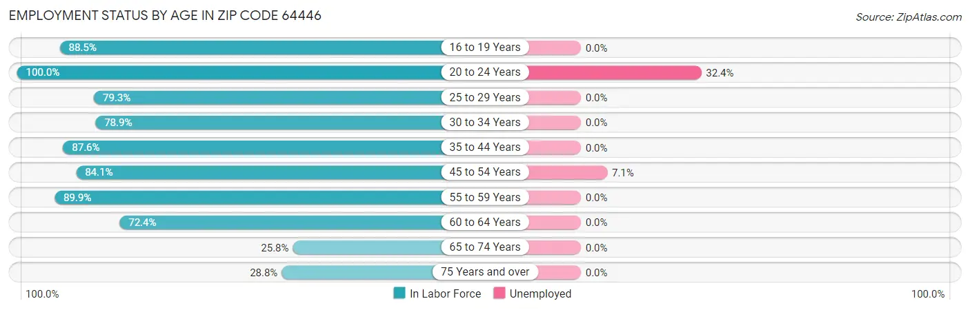 Employment Status by Age in Zip Code 64446