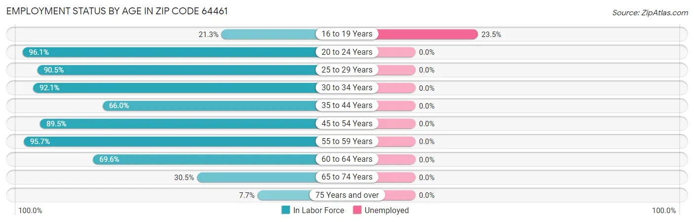 Employment Status by Age in Zip Code 64461