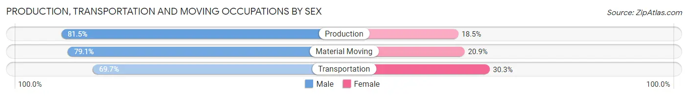 Production, Transportation and Moving Occupations by Sex in Zip Code 64505