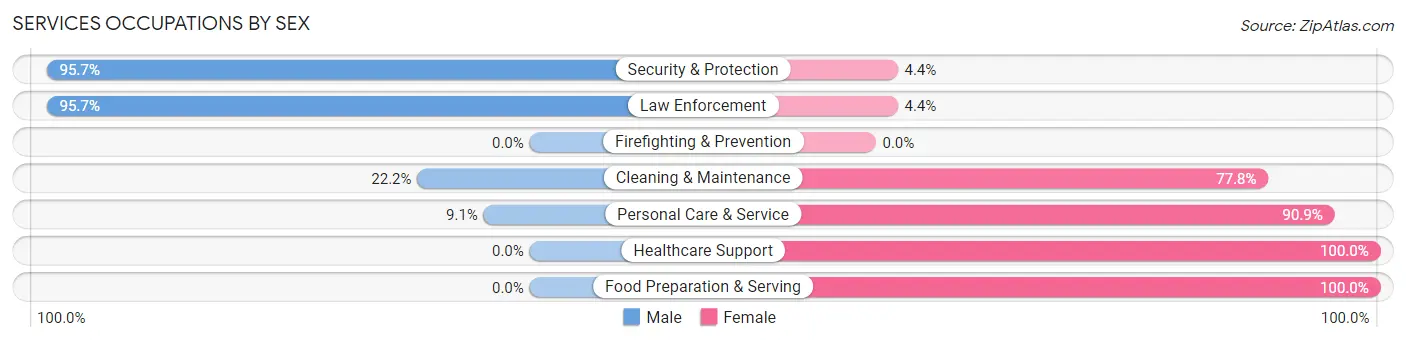 Services Occupations by Sex in Zip Code 64625