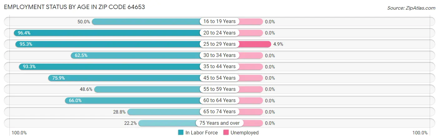 Employment Status by Age in Zip Code 64653