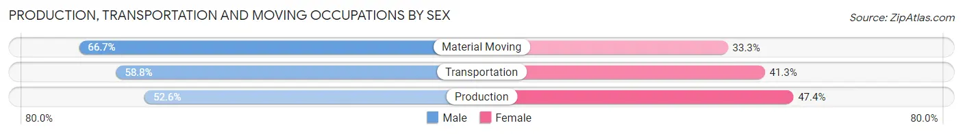 Production, Transportation and Moving Occupations by Sex in Zip Code 64673