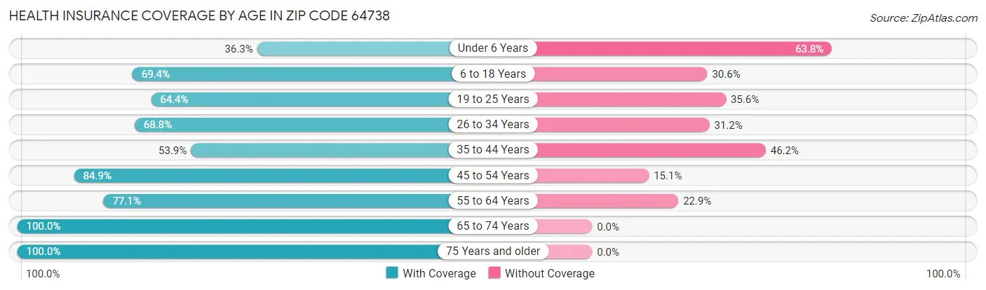 Health Insurance Coverage by Age in Zip Code 64738