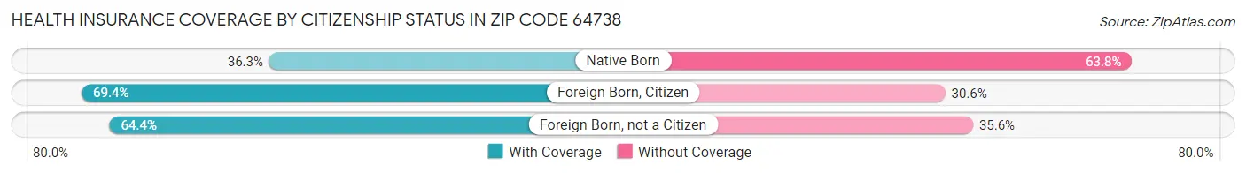 Health Insurance Coverage by Citizenship Status in Zip Code 64738