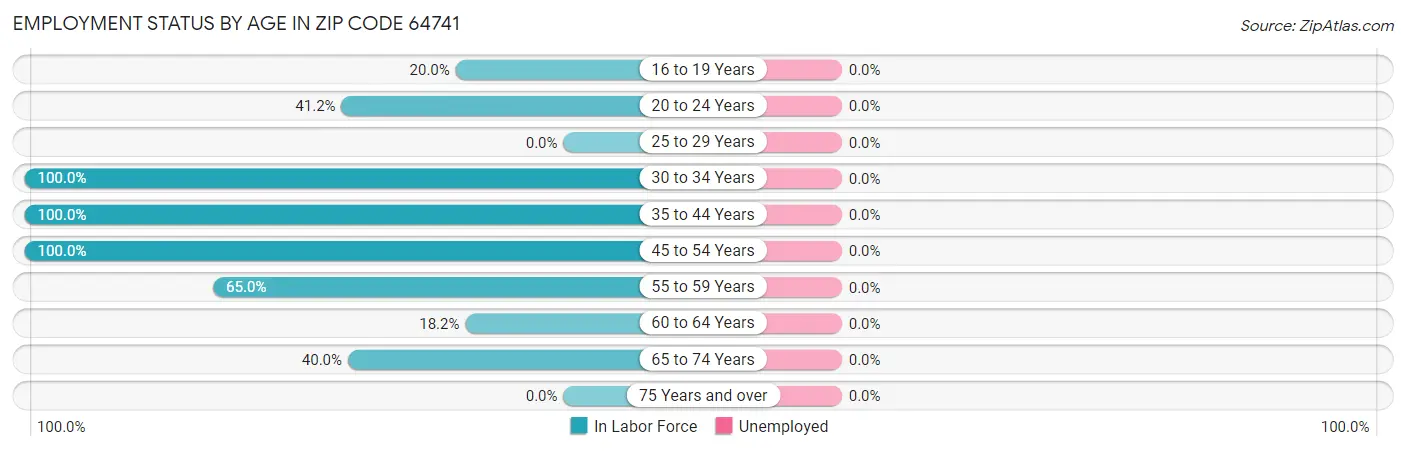 Employment Status by Age in Zip Code 64741