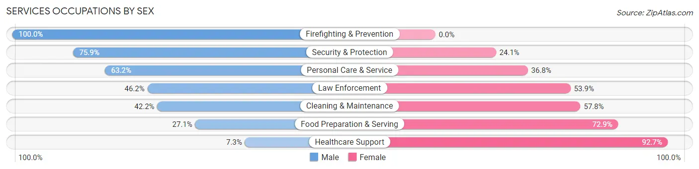 Services Occupations by Sex in Zip Code 64776