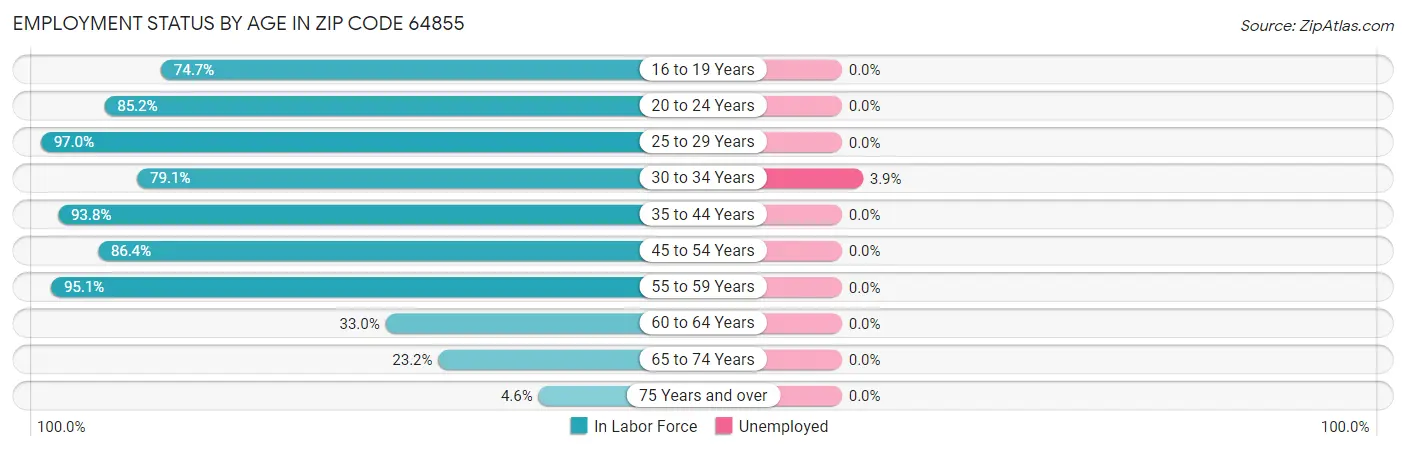 Employment Status by Age in Zip Code 64855