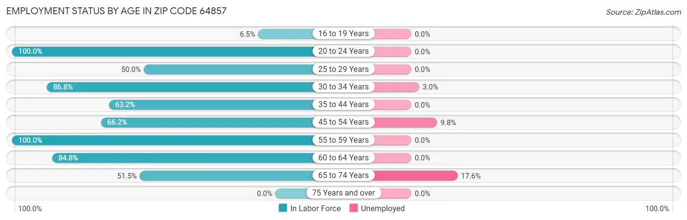 Employment Status by Age in Zip Code 64857