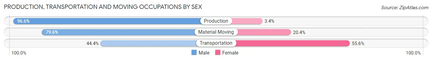 Production, Transportation and Moving Occupations by Sex in Zip Code 64862