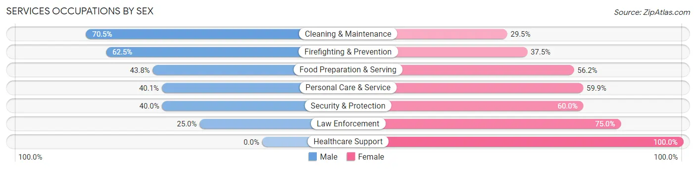 Services Occupations by Sex in Zip Code 64865