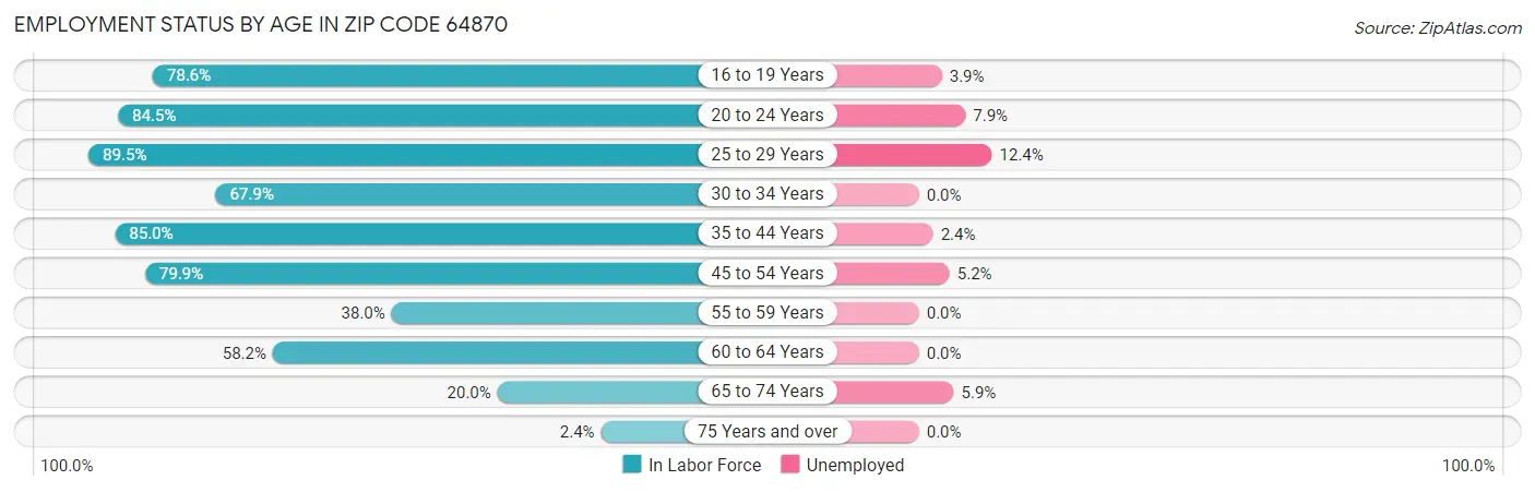 Employment Status by Age in Zip Code 64870