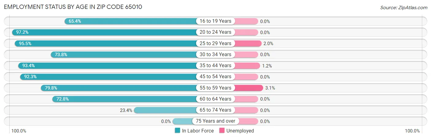 Employment Status by Age in Zip Code 65010