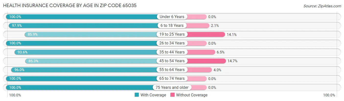 Health Insurance Coverage by Age in Zip Code 65035