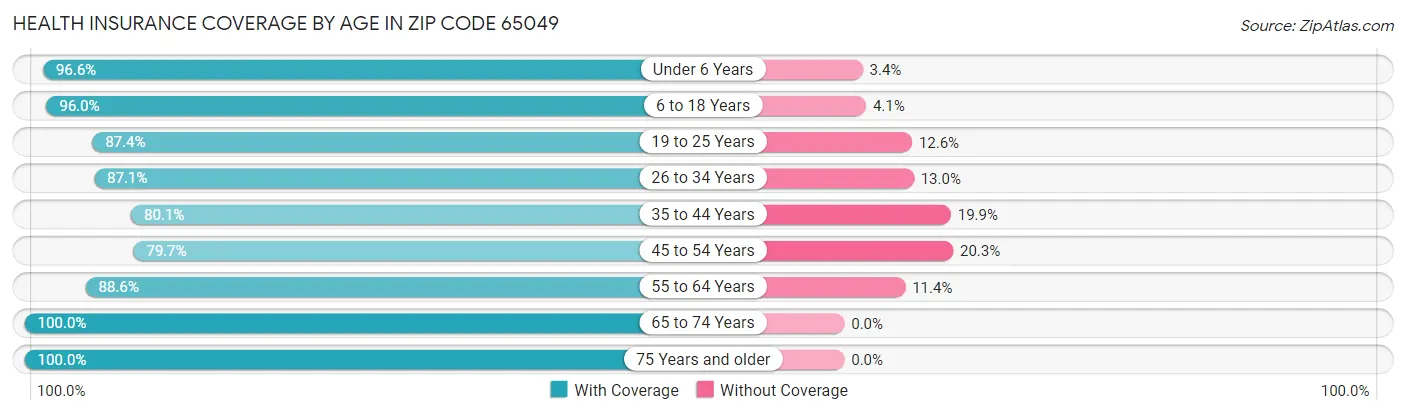 Health Insurance Coverage by Age in Zip Code 65049