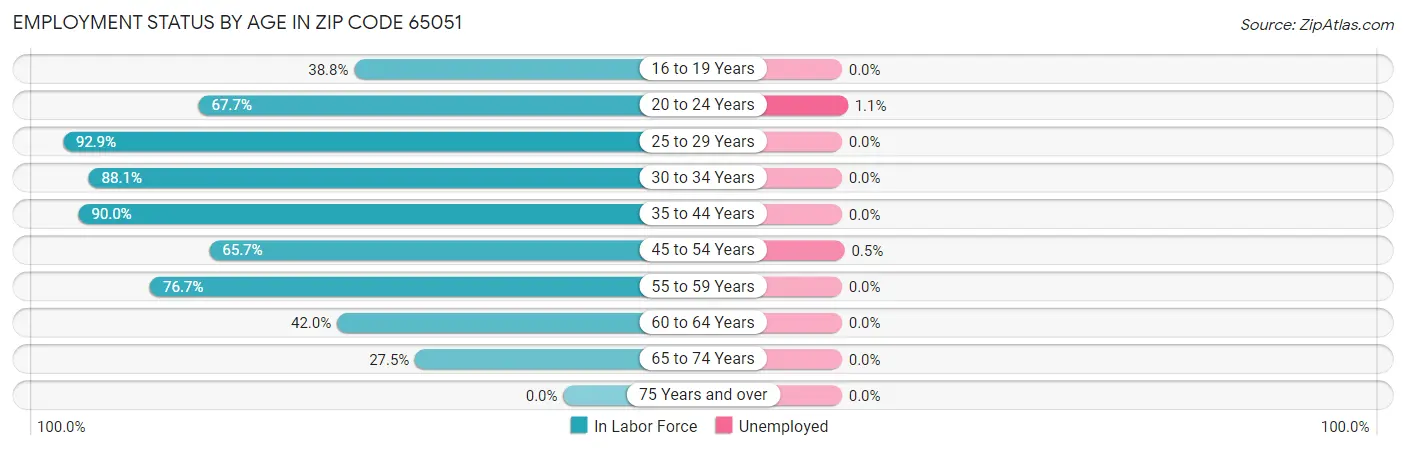 Employment Status by Age in Zip Code 65051
