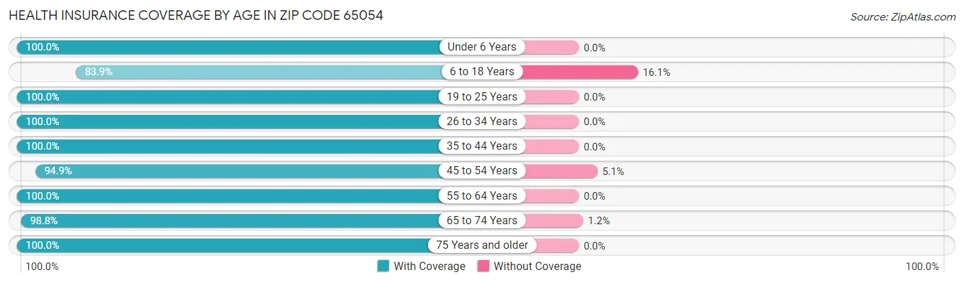 Health Insurance Coverage by Age in Zip Code 65054
