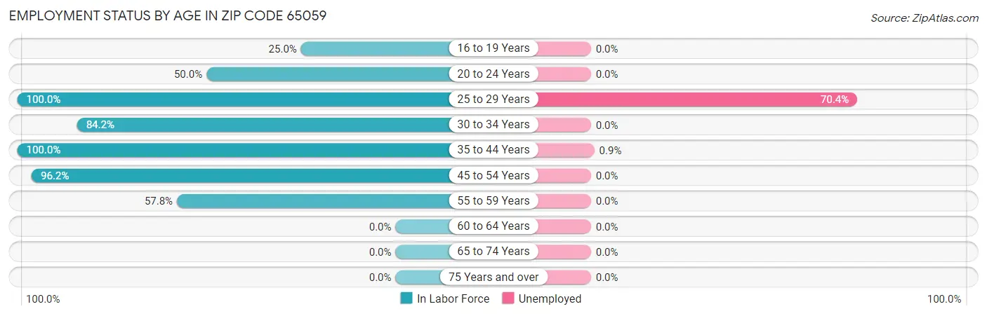Employment Status by Age in Zip Code 65059