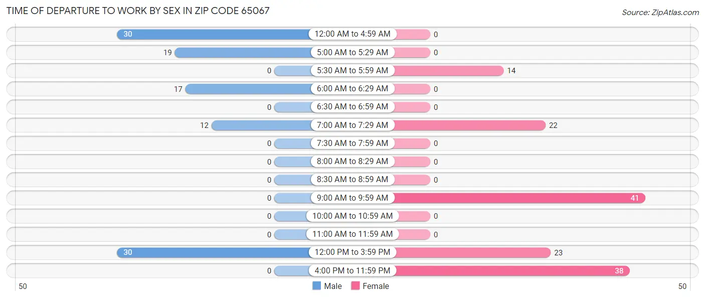 Time of Departure to Work by Sex in Zip Code 65067