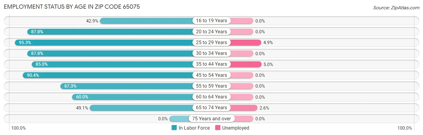 Employment Status by Age in Zip Code 65075