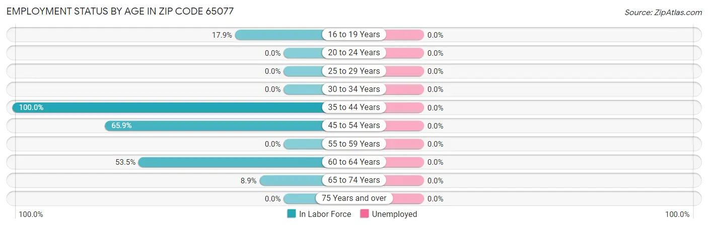 Employment Status by Age in Zip Code 65077