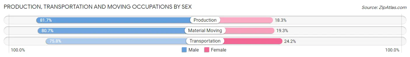 Production, Transportation and Moving Occupations by Sex in Zip Code 65079