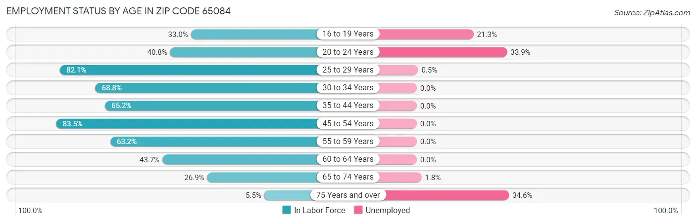 Employment Status by Age in Zip Code 65084