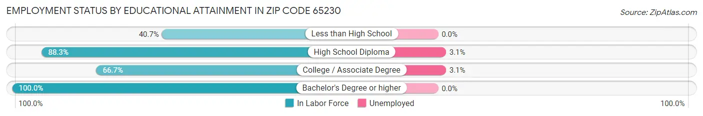 Employment Status by Educational Attainment in Zip Code 65230