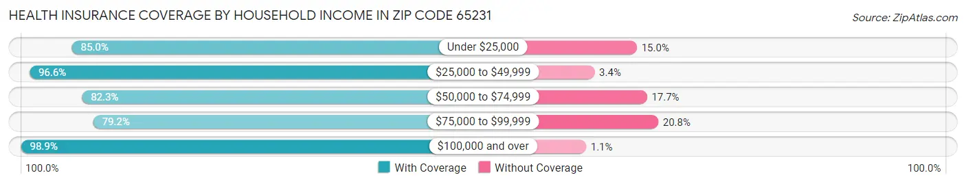 Health Insurance Coverage by Household Income in Zip Code 65231