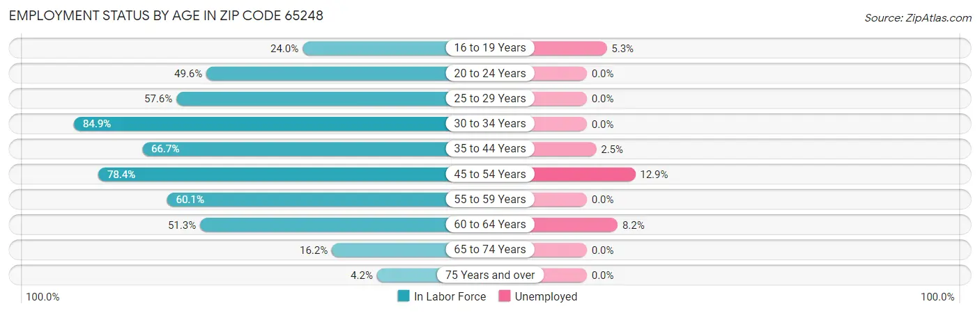 Employment Status by Age in Zip Code 65248